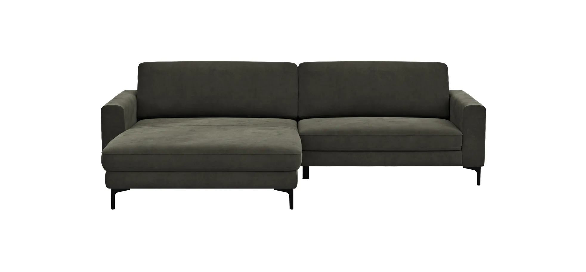 Ecksofa Oviedo - Longchair links mit 1,5-Sitzer inkl. Relaxfunktion (motorisch), Stoff, Braungrün 1022736