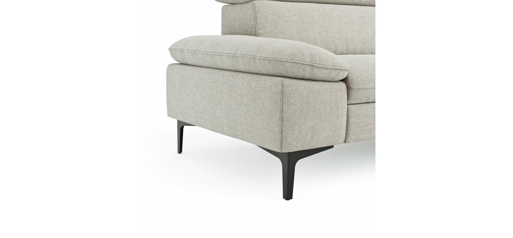 Ecksofa Felipa - 2,5-Sitzer mit Longchair rechts inkl. Kopfteil verstellbar, Stoff, Natur