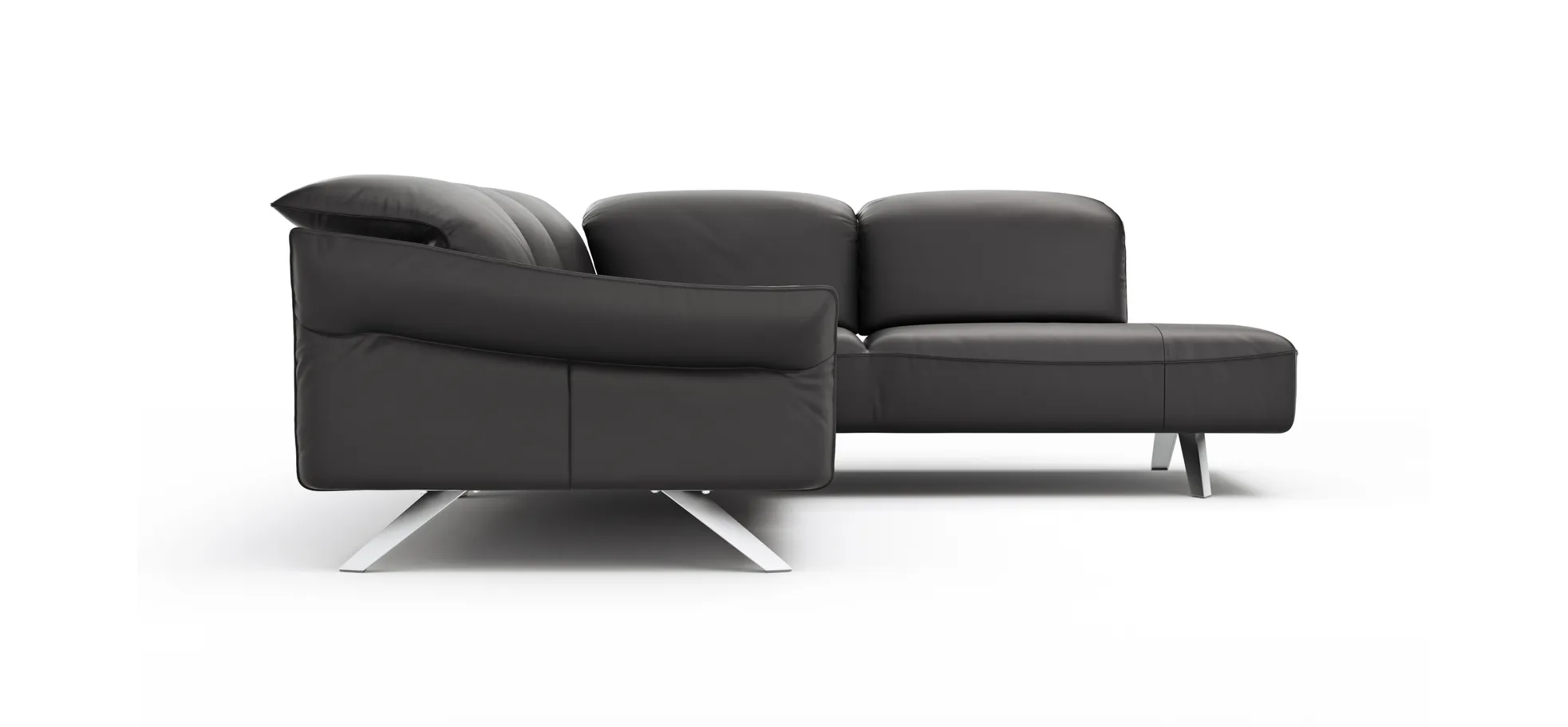 Ecksofa Bormio - 2,5-Sitzer und Ecke rechts, Kopfteilverstellung, Leder, Schwarz