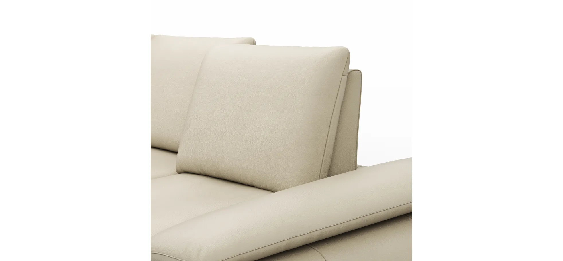 Ecksofa Collina - Longchair links, 2,5-Sitzer, inklusive Kopfstütze, Leder, Ecru