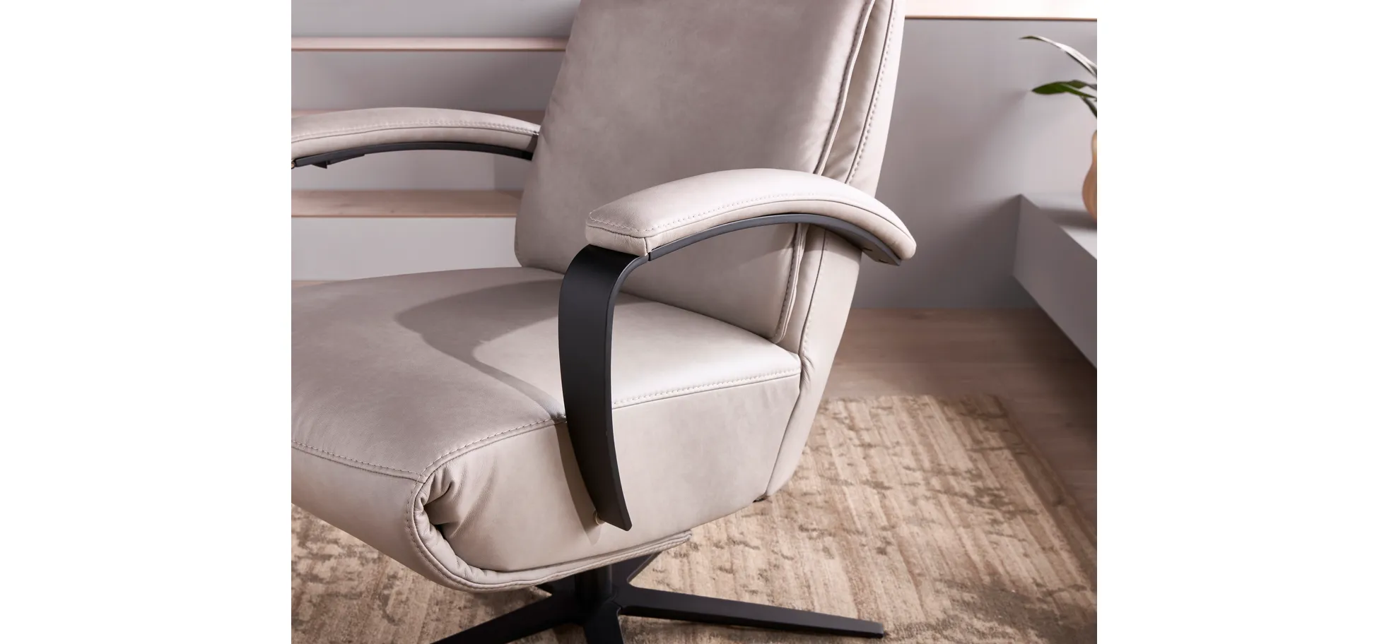 Relaxsessel Avela Relax - Größe L, Kopf-/ Fußteil und Rückenlehne verstellbar, Leder, Steingrau