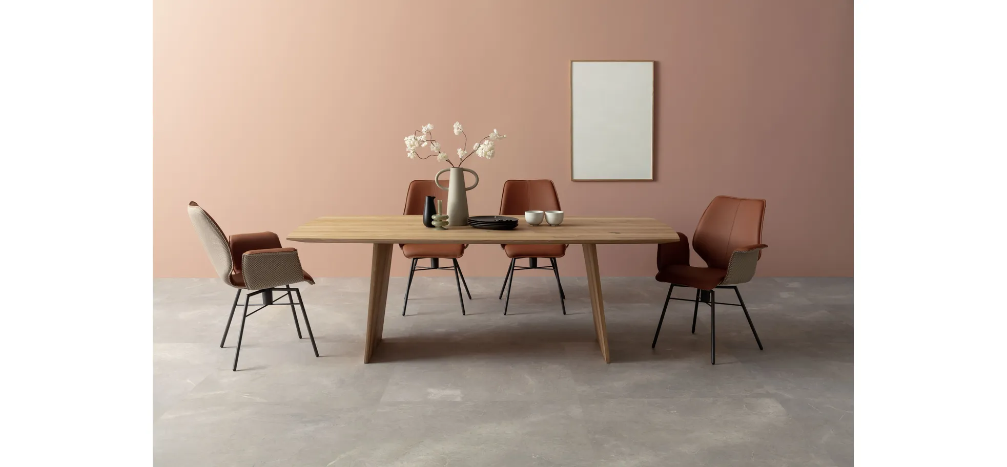 Esstisch 3100 - LB ca. 220x100 cm, Asteiche Bianco massiv, Holzwange