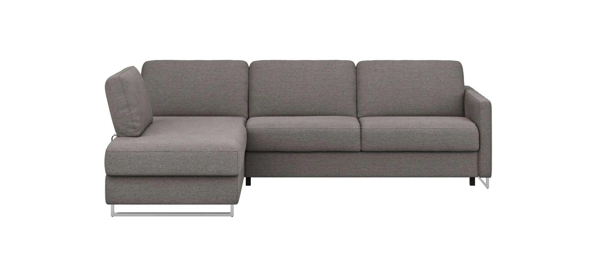 Ecksofa Nuoro - Longchair links mit 2-Sitzer inkl. Schlaffunktion und Bettkasten, Stoff, Grau 108119