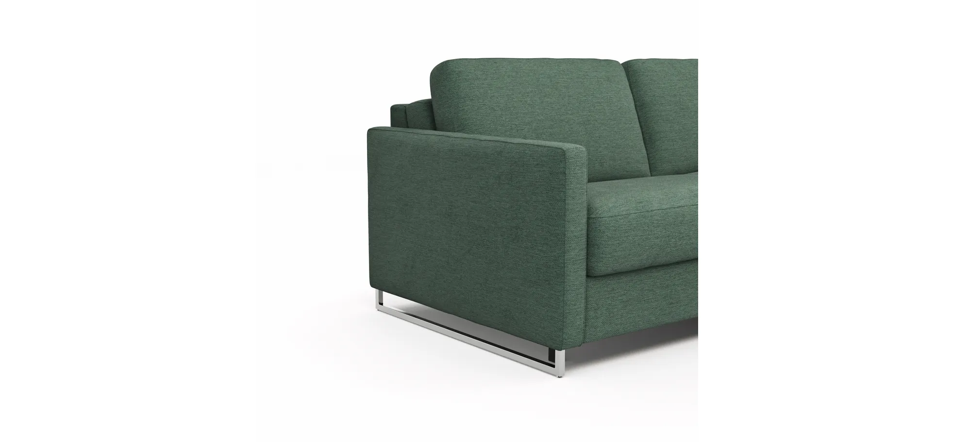 Ecksofa Nuoro - 2-Sitzer mit Longchair rechts inkl. Schlaffunktion und Bettkasten, Stoff, Dunkelgrün