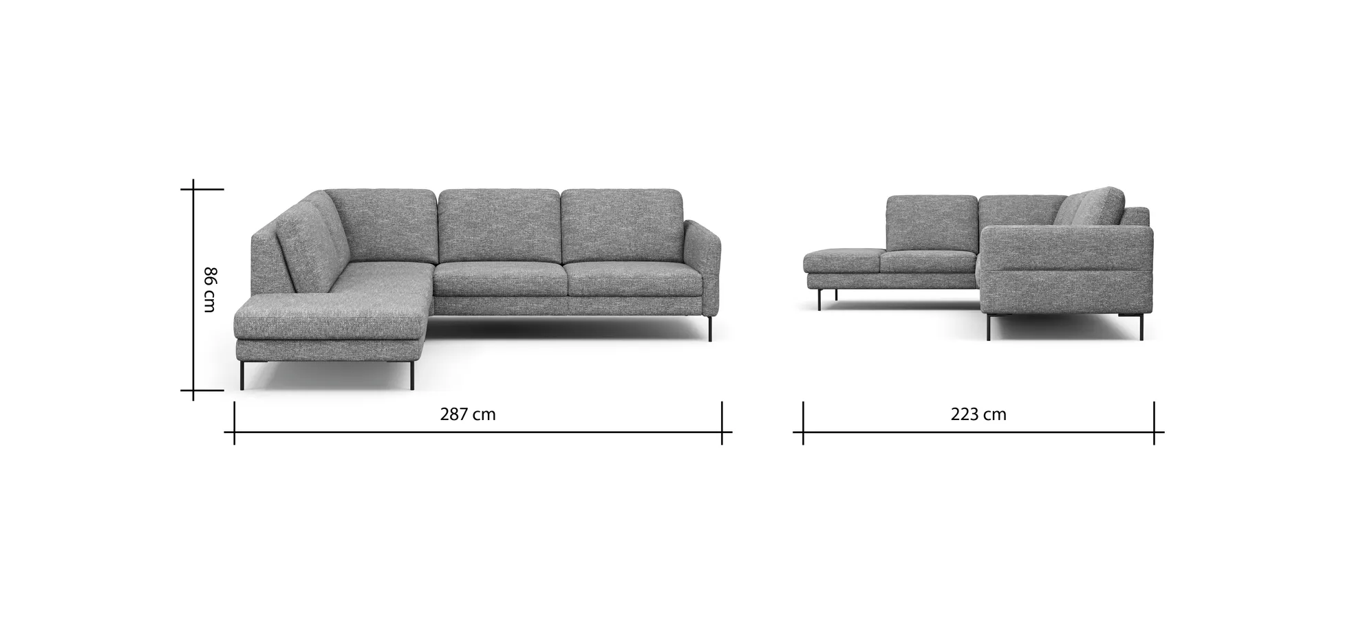 Ecksofa  Enna - Ecke links, 3-Sitzer, Sitzvorzug (motorisch), Stoff, Anthrazit