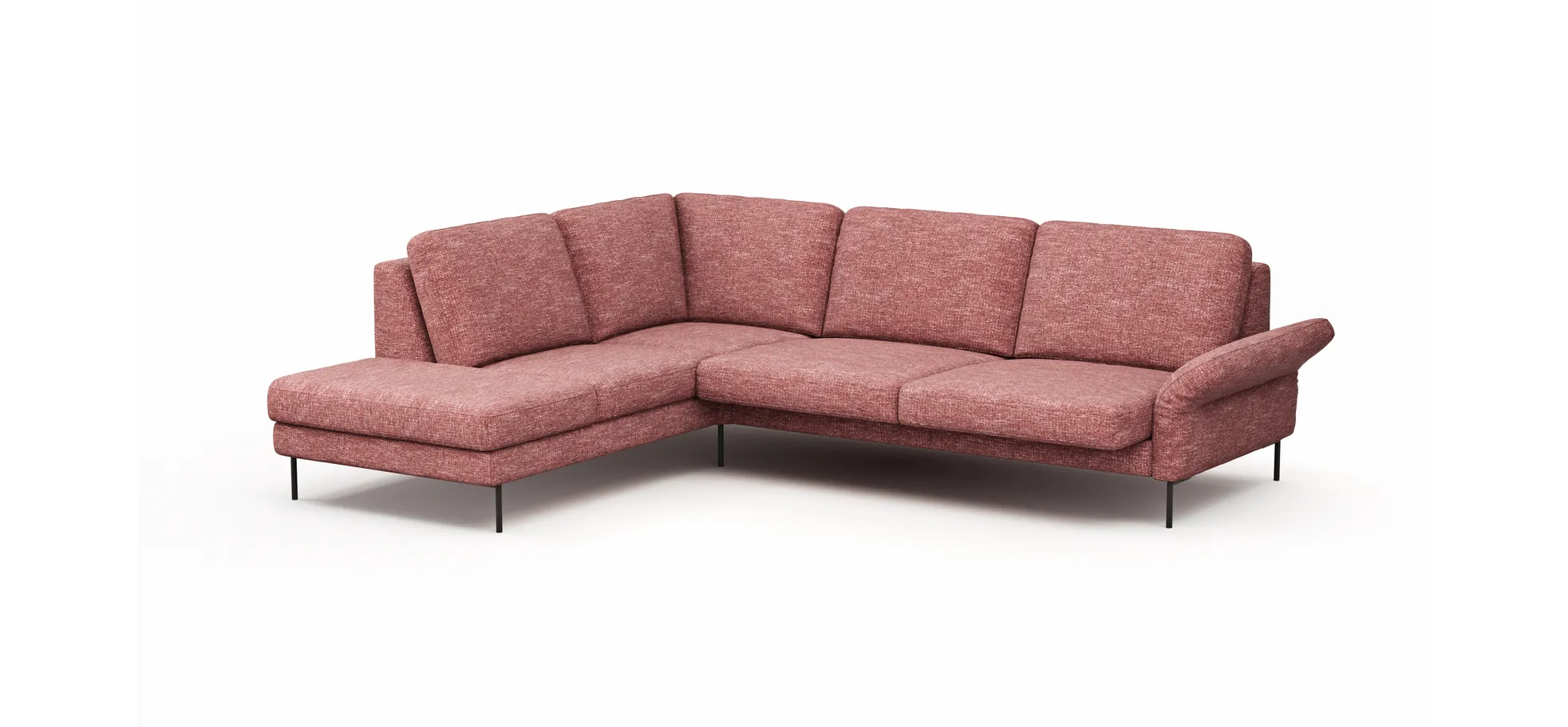 Ecksofa  Enna - Ecke links mit 3-Sitzer inklusive Sitzvorzug (motorisch), Stoff, Koralle
