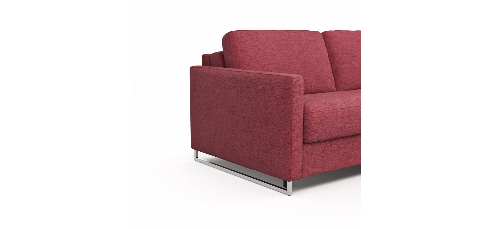 Ecksofa Nuoro - 2-Sitzer mit Longchair rechts inkl. Schlaffunktion und Bettkasten, Stoff, Rubin
