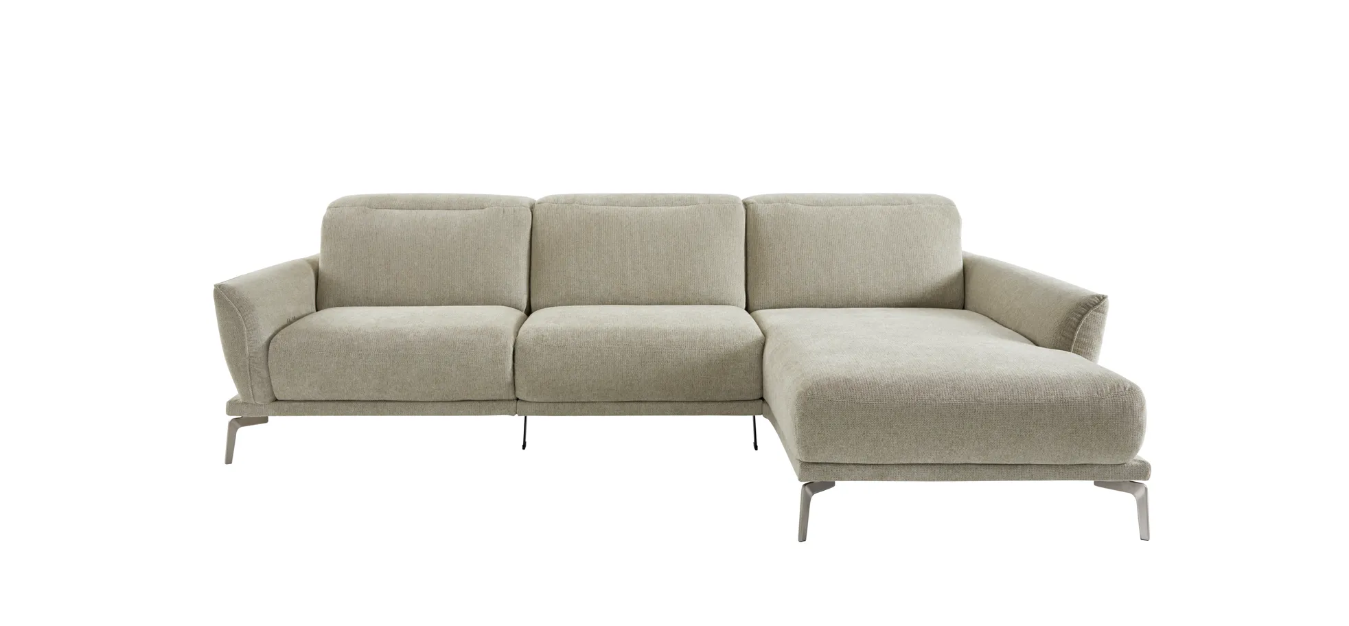 Ecksofa Amadena - 2-Sitzer mit Longchair rechts inkl. Kopfteilverstellung (manuell), Stoff, Limone 144964