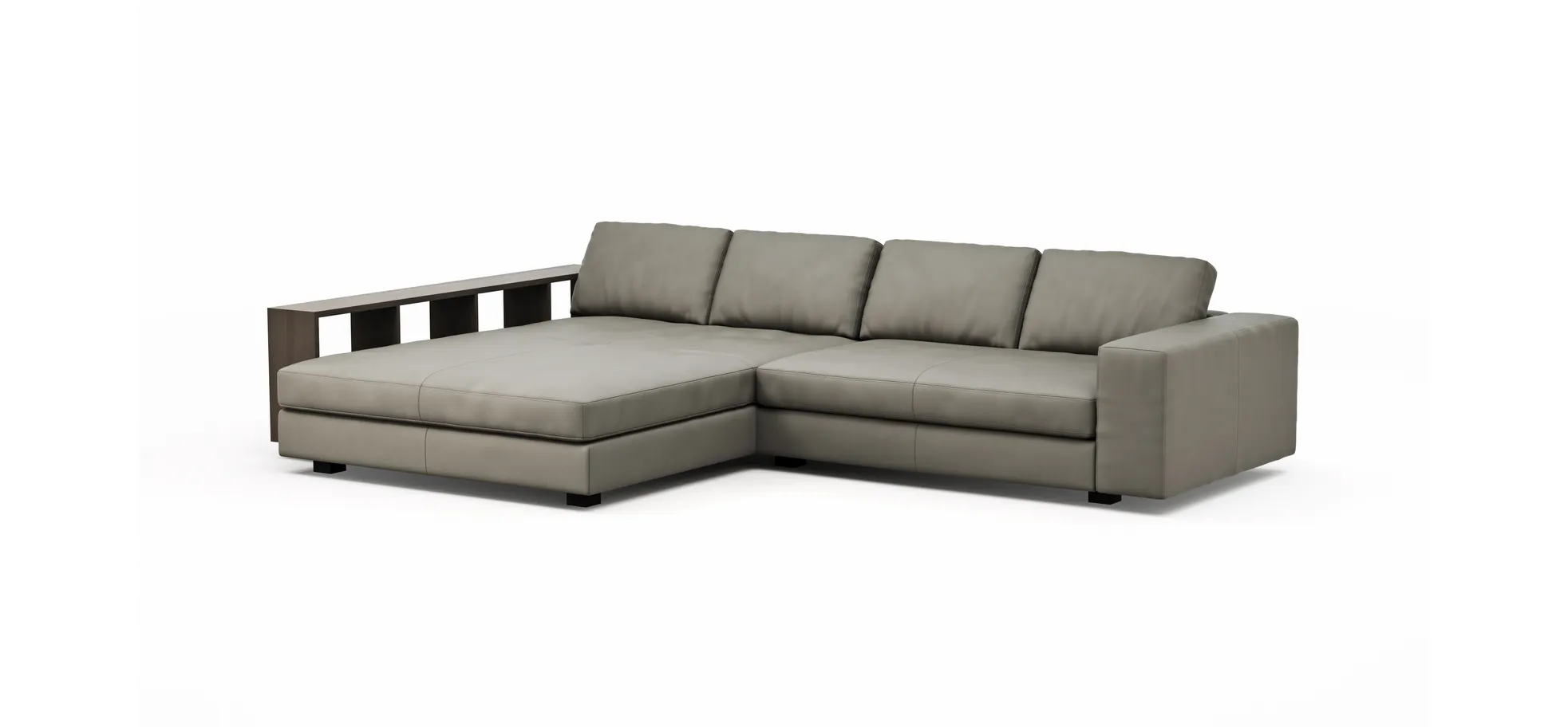 Ecksofa Aprino 1 - Longchair links mit 2,5-Sitzer, Leder, Grau