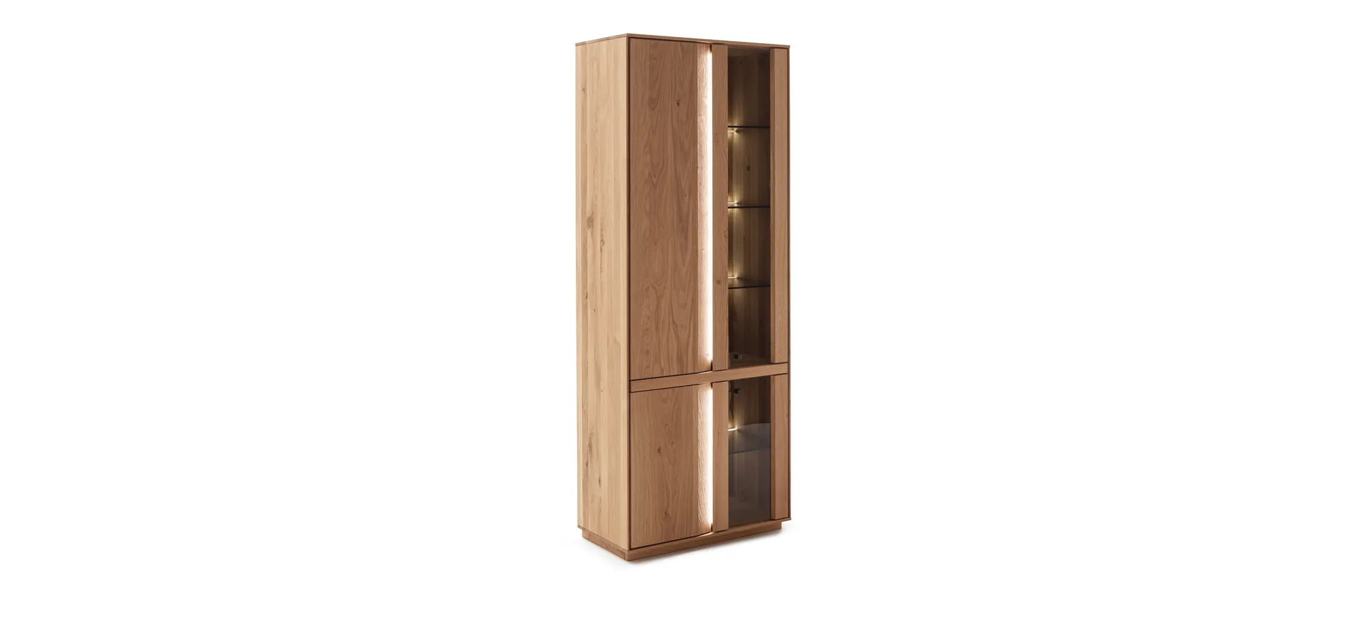 Vitrine Due Viso - inkl. Beleuchtung, BHT ca. 78x200x40 cm, Wildeiche massiv, geölt 200416
