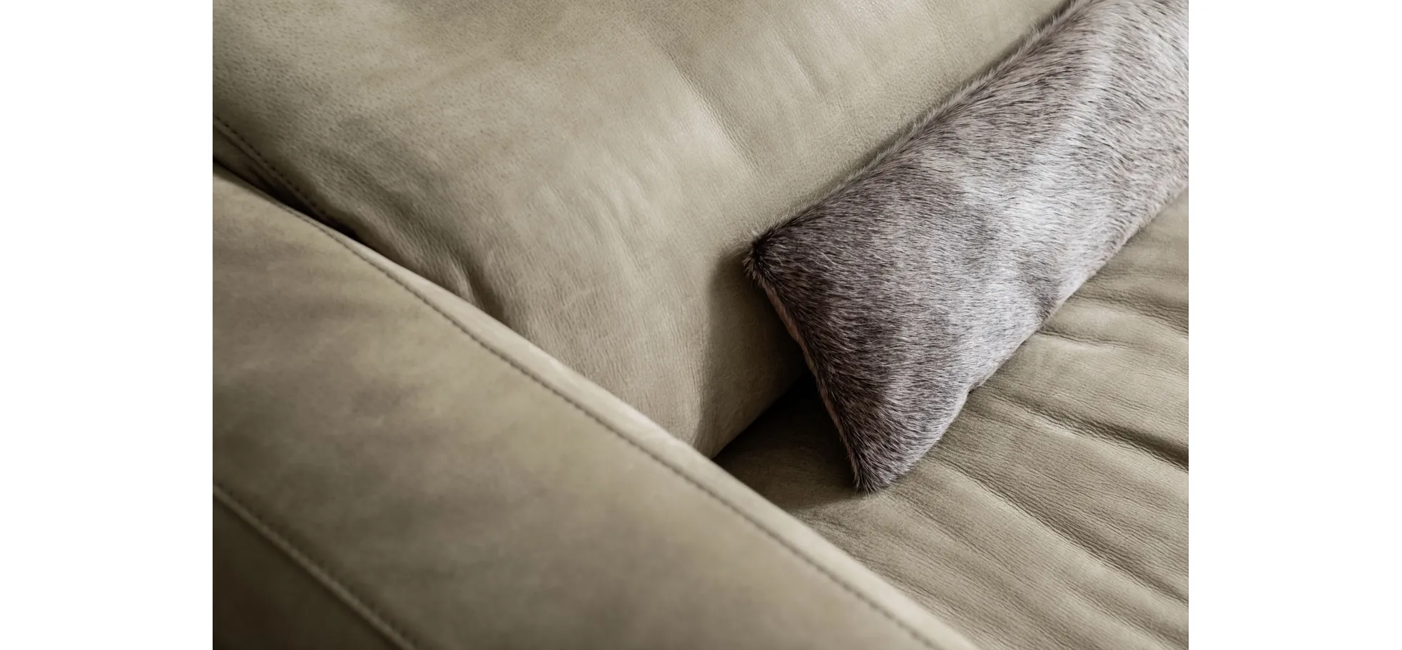 Sofa Arrezo - 3,5-Sitzer, Leder Taupe, Rücken verstellbar