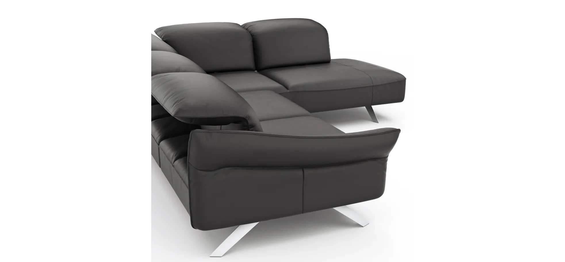 Ecksofa Bormio - 2,5-Sitzer und Ecke rechts, Kopfteilverstellung, Leder, Schwarz