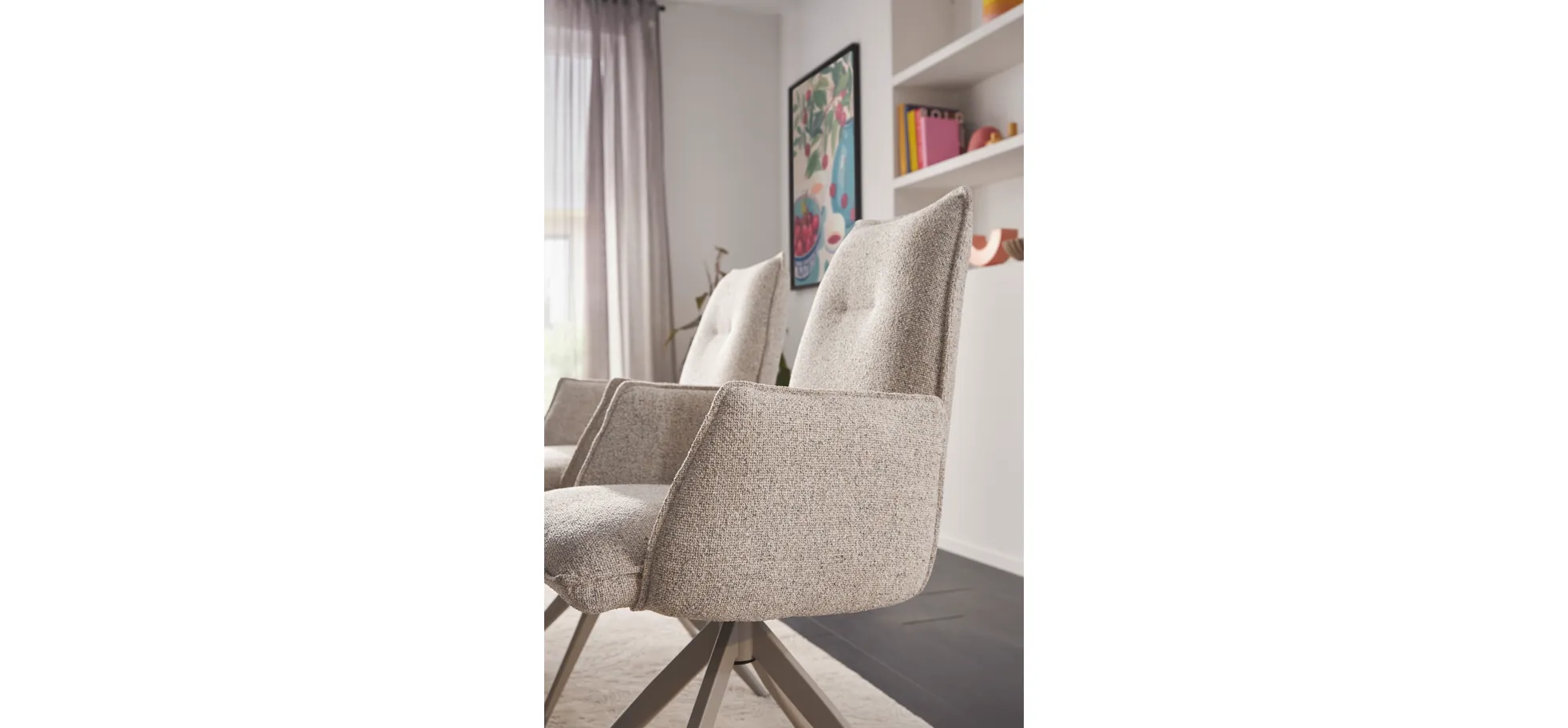 Armlehnstuhl Dinner - drehbar, Stoff, Champagner