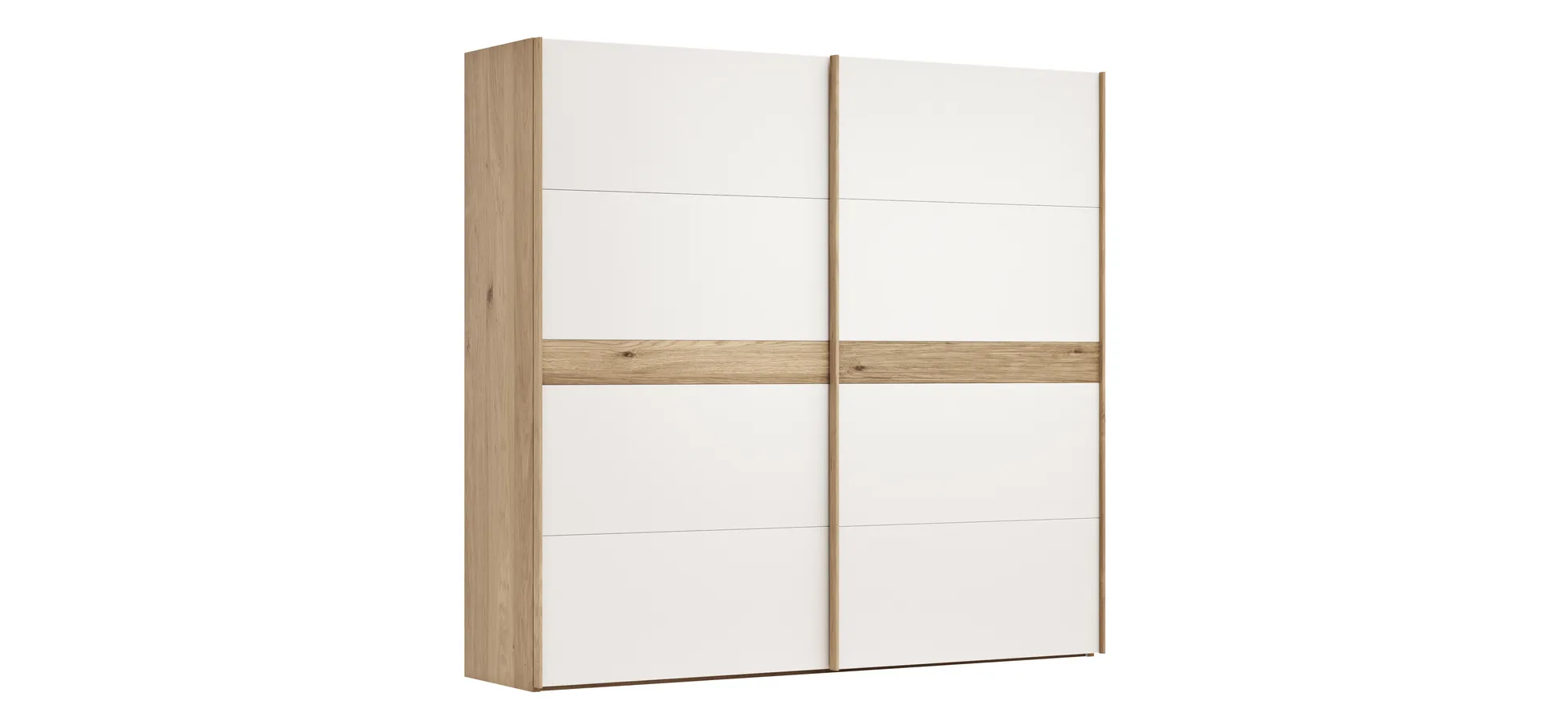 Schwebetürenschrank Viana - B ca. 241 cm, Lack, Weiß, Riffholz, Balkeneiche 120137