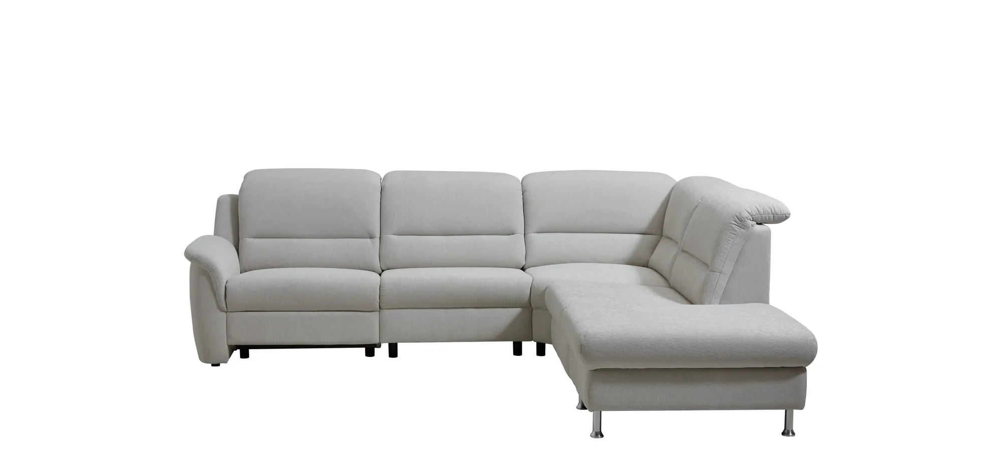Ecksofa Cornella Plus - 2-Sitzer links mit Ecke und Abschlussteil rechts inkl. Relaxfunktion (motorisch), Kopfteilverstellung und Stauraum, Stoff, Creme 135883