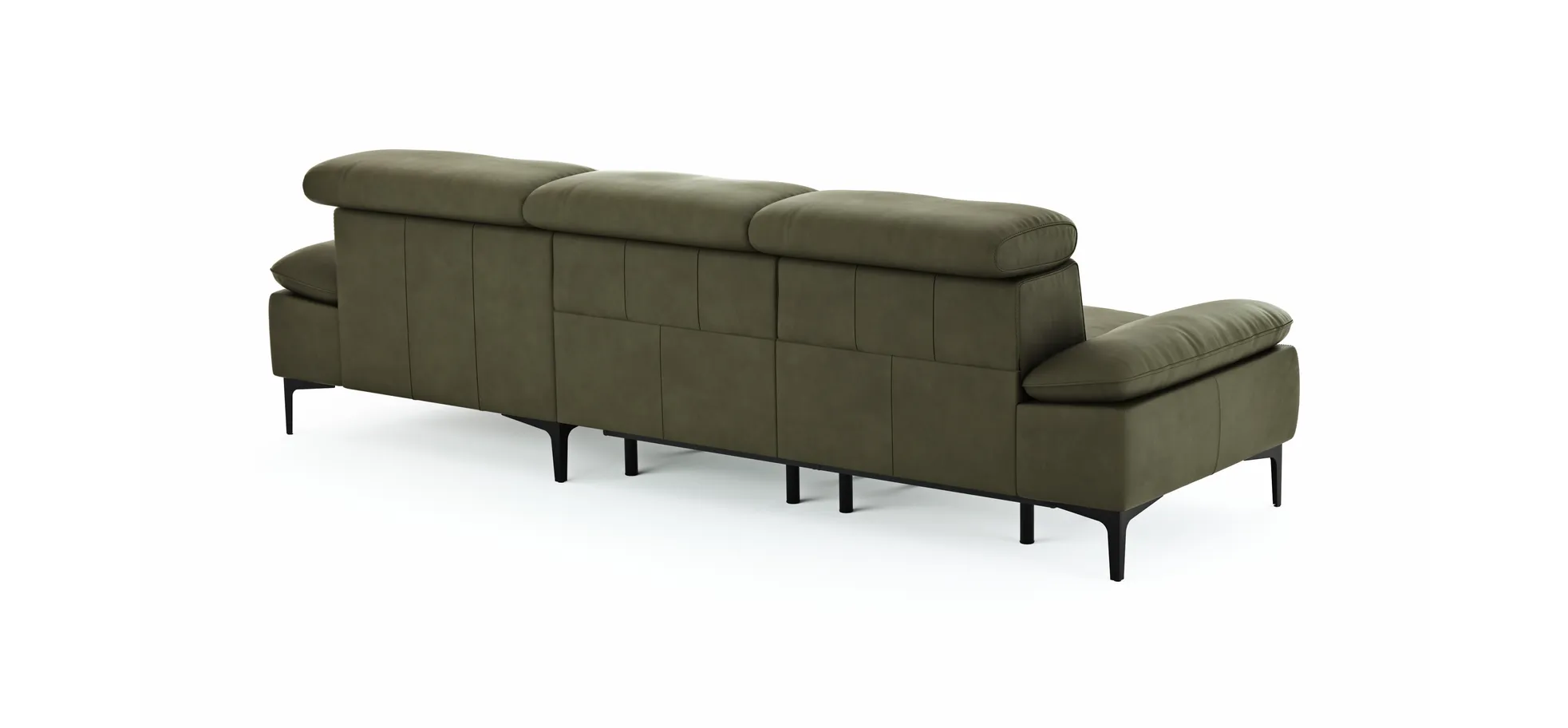 Ecksofa Felipa - 2,5-Sitzer mit Longchair rechts inkl. Armlehne verstellbar und Rückenlehne/Sitztiefe verstellbar (motorisch), Leder, Olive