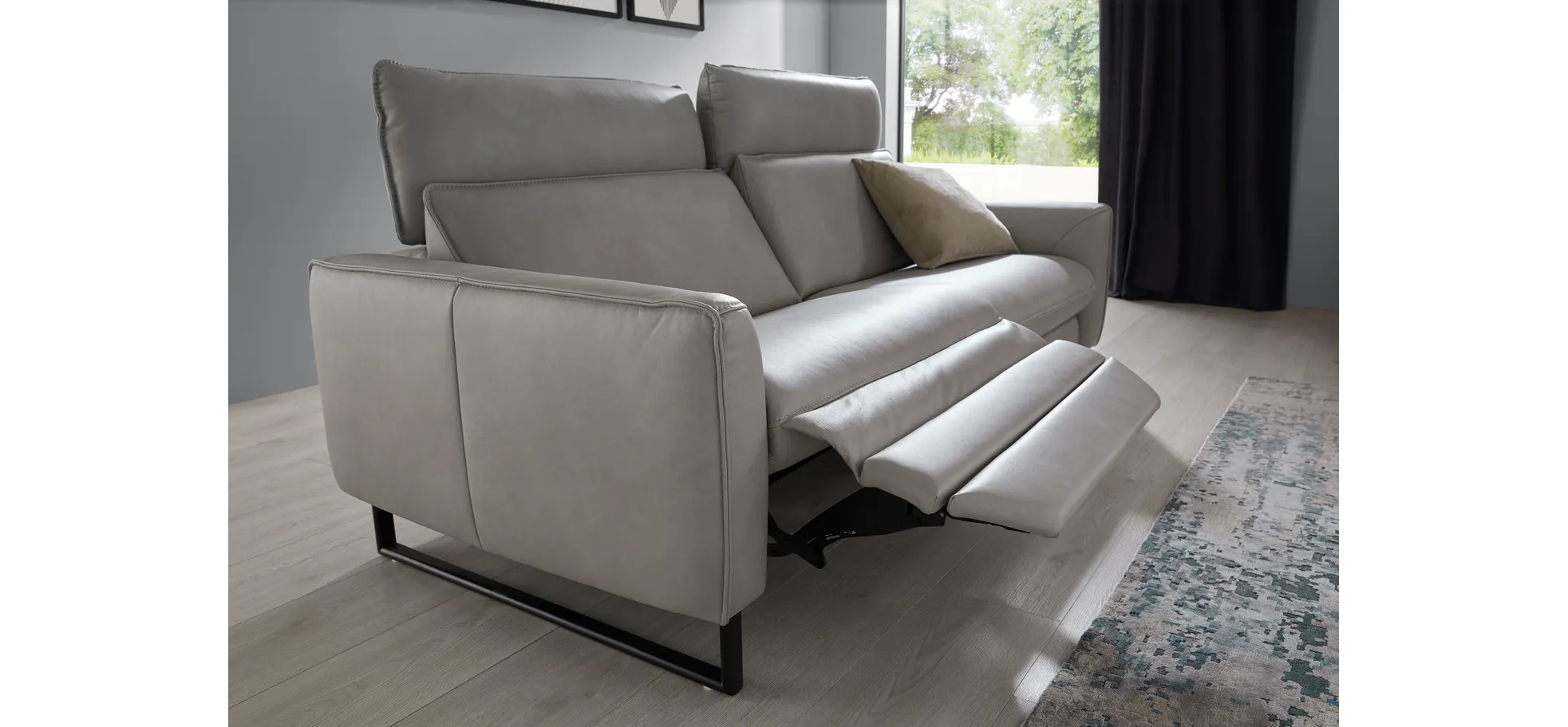 Sofa Avela - 3-Sitzer inkl. Relaxfunktion und Kopfteil verstellbar motorisch, Leder, Steingrau