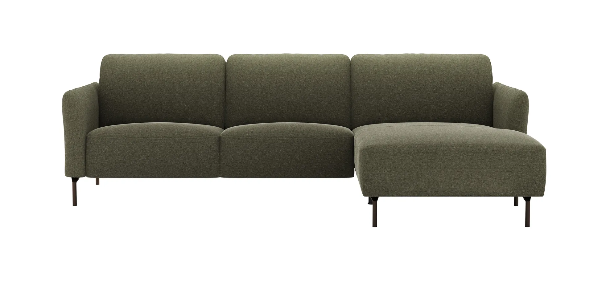 Ecksofa Leona - 3-Sitzer mit Longchair rechts inkl. Sitzvorzug motorisch, Stoff, Braungrün 3028045