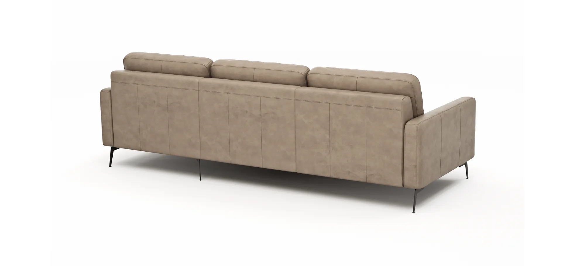 Ecksofa Enna - 3-Sitzer mit Longchair rechts, Armlehne A, Leder, Taupe