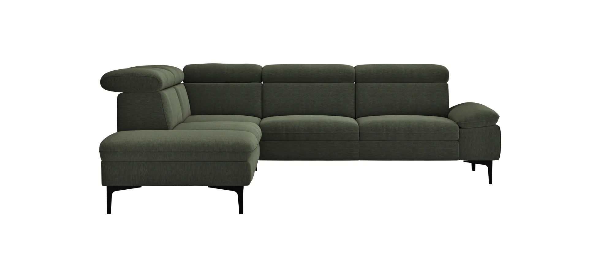 Ecksofa Felipa - Ecke links mit 2,5-Sitzer inkl. Kopfteil verstellbar, Stoff, Dunkelgrün 105062