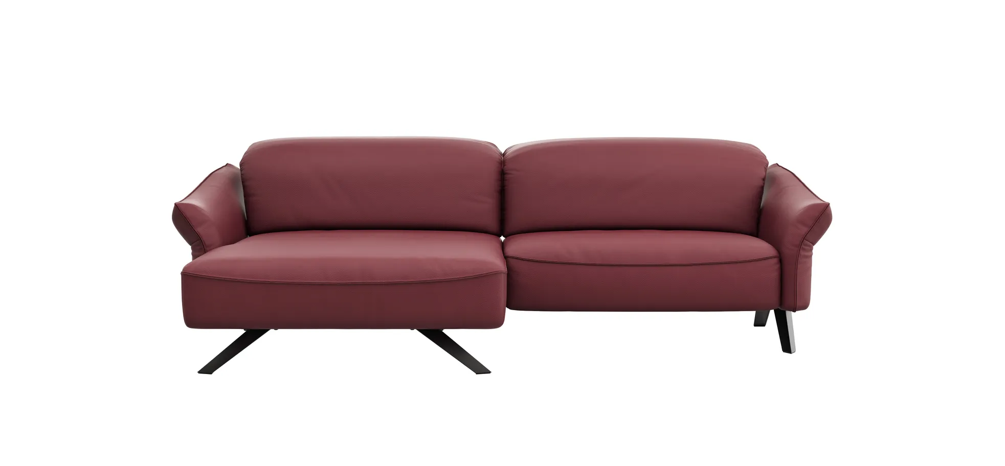 Ecksofa Bormio - Longchair links, 1,5-Sitzer inkl. Kopfteilverstellung, Leder, Weinrot 120674