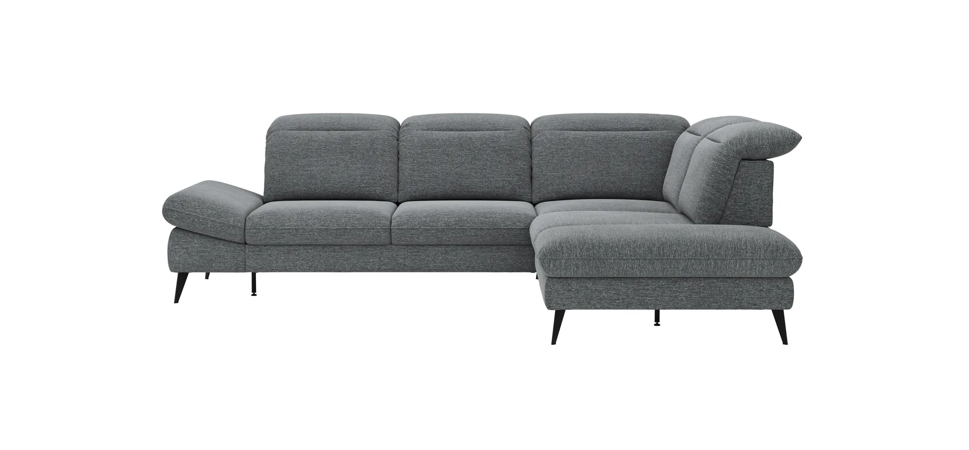 Ecksofa Alegria - 2,5-Sitzer mit Ecke rechts inkl. Schlaffunktion und Kopfteil/ Armteil/ Sitztiefe verstellbar, Stoff, Graublau 110187