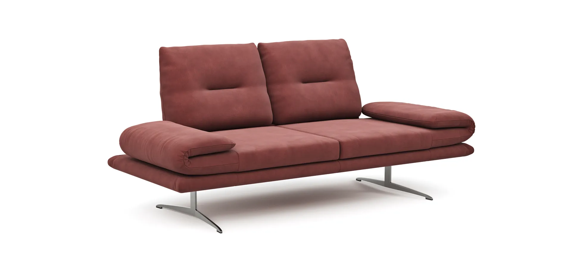 Sofa Lucero - 2,5-Sitzer inkl. Rückenlehne/Armlehne/Sitztiefe verstellbar und drehbares Sitzelement, Leder, Weinrot