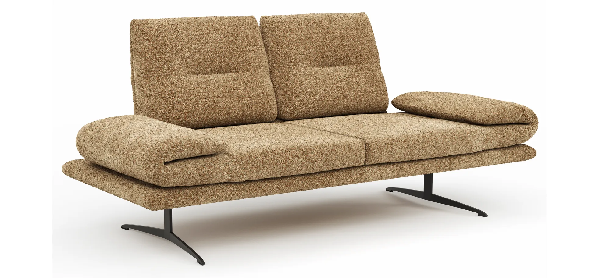 Sofa Lucero 2.0 - 2-Sitzer inkl. Drehsitz, Rollout-Armlehne und Sitztiefe verstellbar, Stoff, Cognac