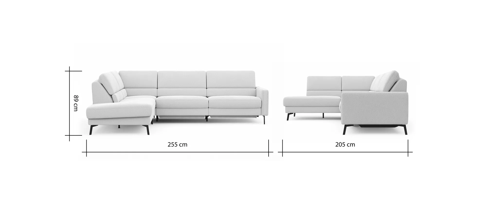 Ecksofa Valera - Ecke mit 3-Sitzer rechts inkl. Rückenlehne verstellbar und Relaxfunktion motorisch, Stoff, Natur