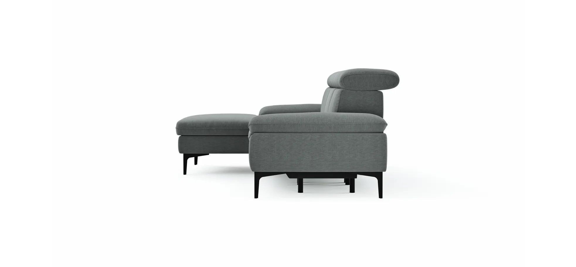 Ecksofa Felipa - Longchair links mit 2,5-Sitzer inkl. Armlehne verstellbar und Rückenlehne/Sitztiefe verstellbar (motorisch), Stoff, Grau