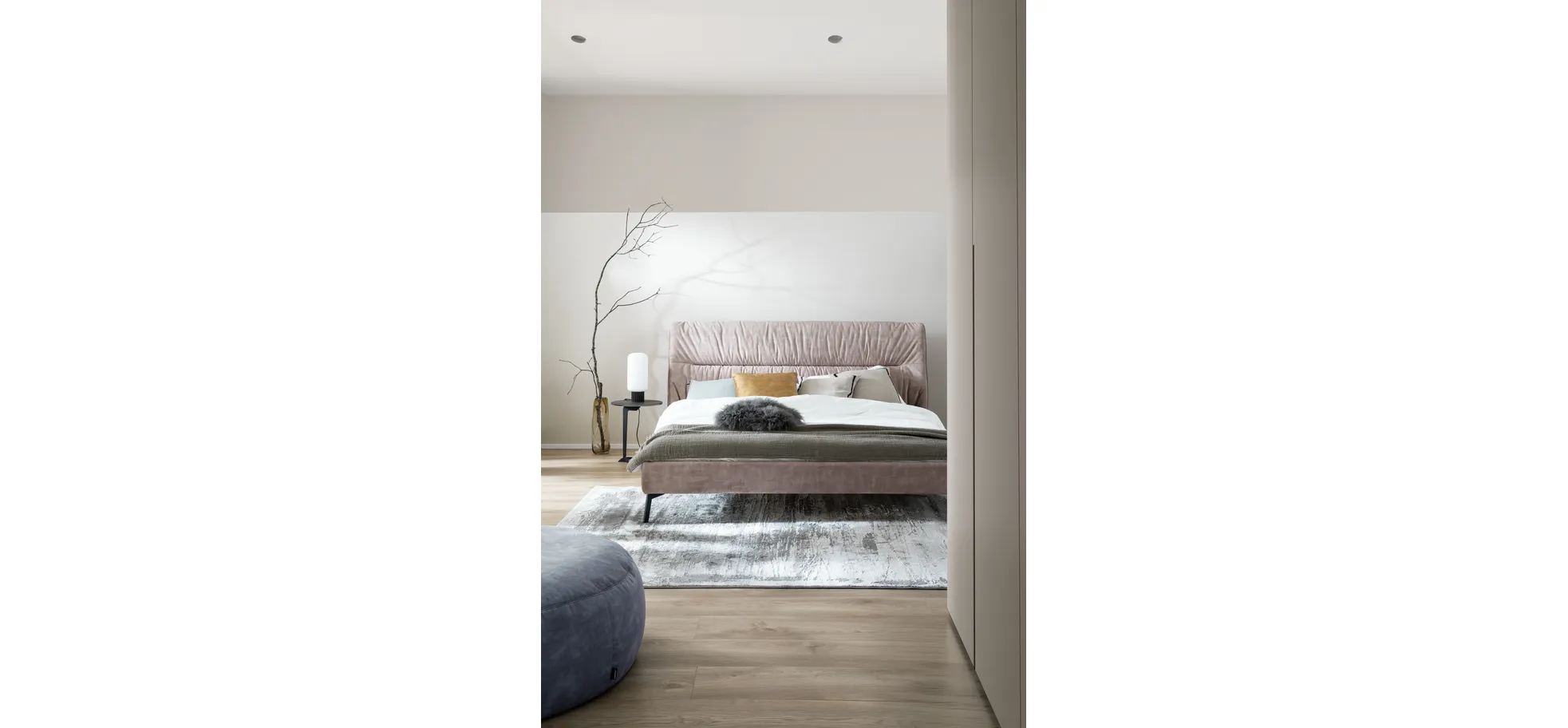 Hocker Alvito, rund, ca. 60 cm, Leder, Cappuccino