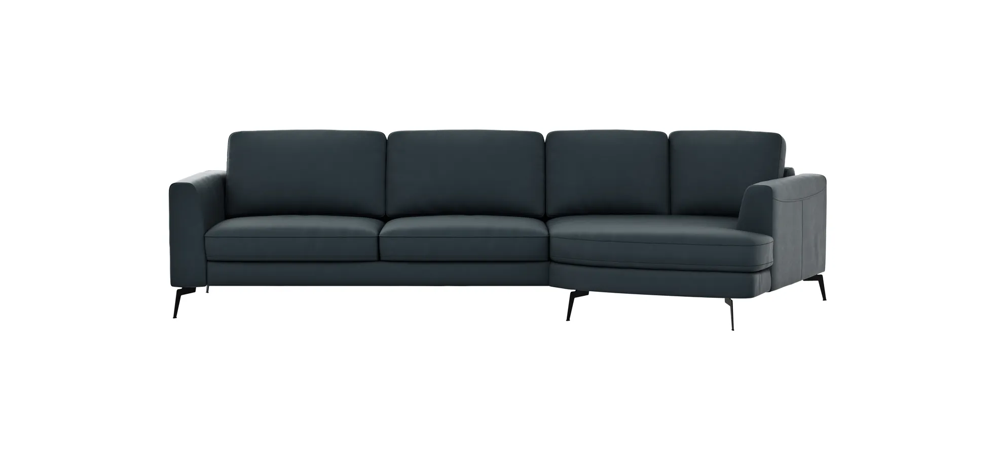 Ecksofa Oviedo - 2-Sitzer mit Ecke rechts, Leder, Dunkelblau 1022733