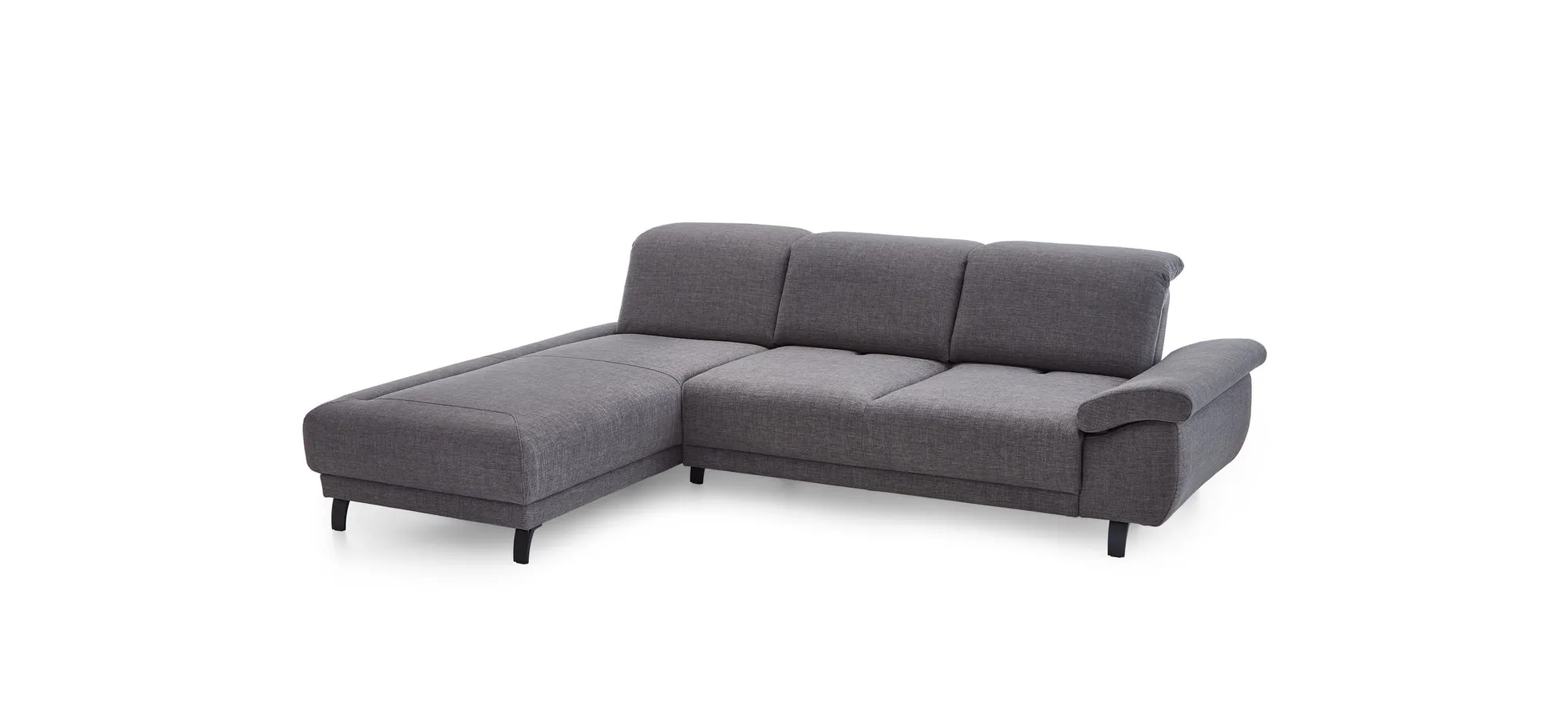 Ecksofa - Longchair links mit 2-Sitzer, Sitztiefe verstellbar, Stoff, Schiefergrau