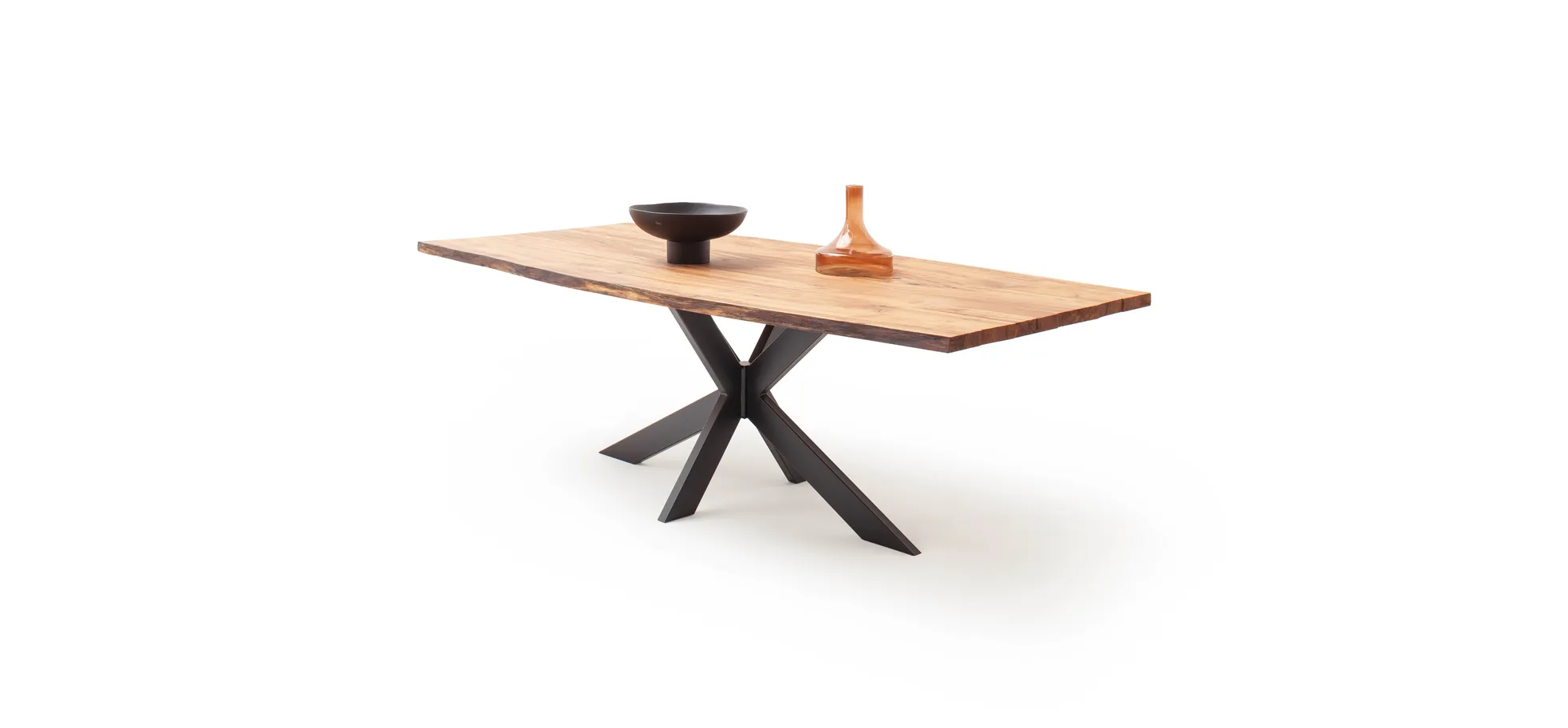 Esstisch Duna - LB ca. 260x100 cm, Wildeiche Massiv, Geölt, Sternengestell