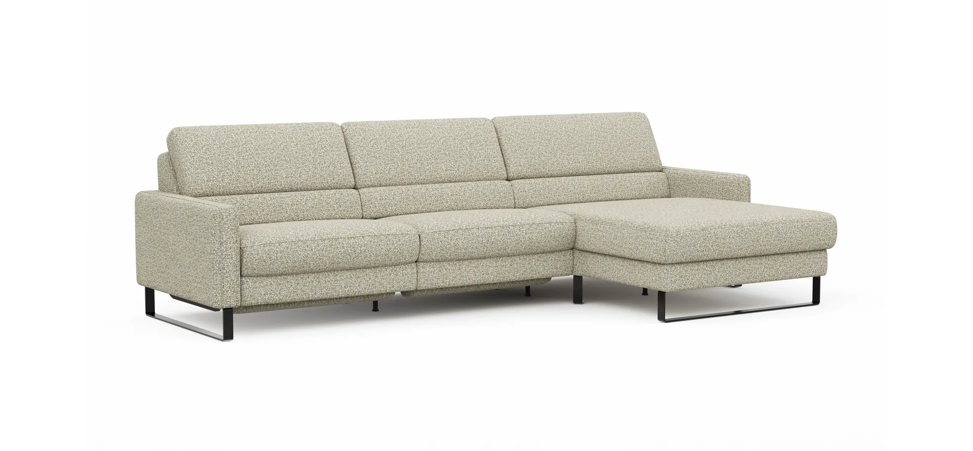 Ecksofa Valera - 3-Sitzer mit Longchair rechts inkl. Rückenlehne verstellbar und Relaxfunktion motorisch, Stoff, Limone