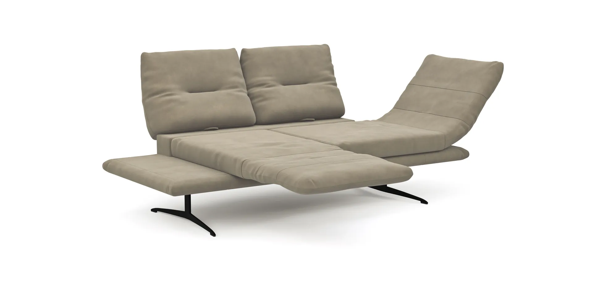 Sofa Lucero - 2,5-Sitzer inkl. Drehsitze und Armlehne/Rückenlehne und Sitztiefe verstellbar, Leder, Taupe 