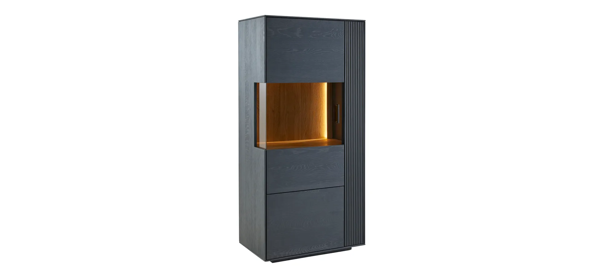Vitrine Estana - inkl. Beleuchtung, Eiche massiv, anthrazit 9151938