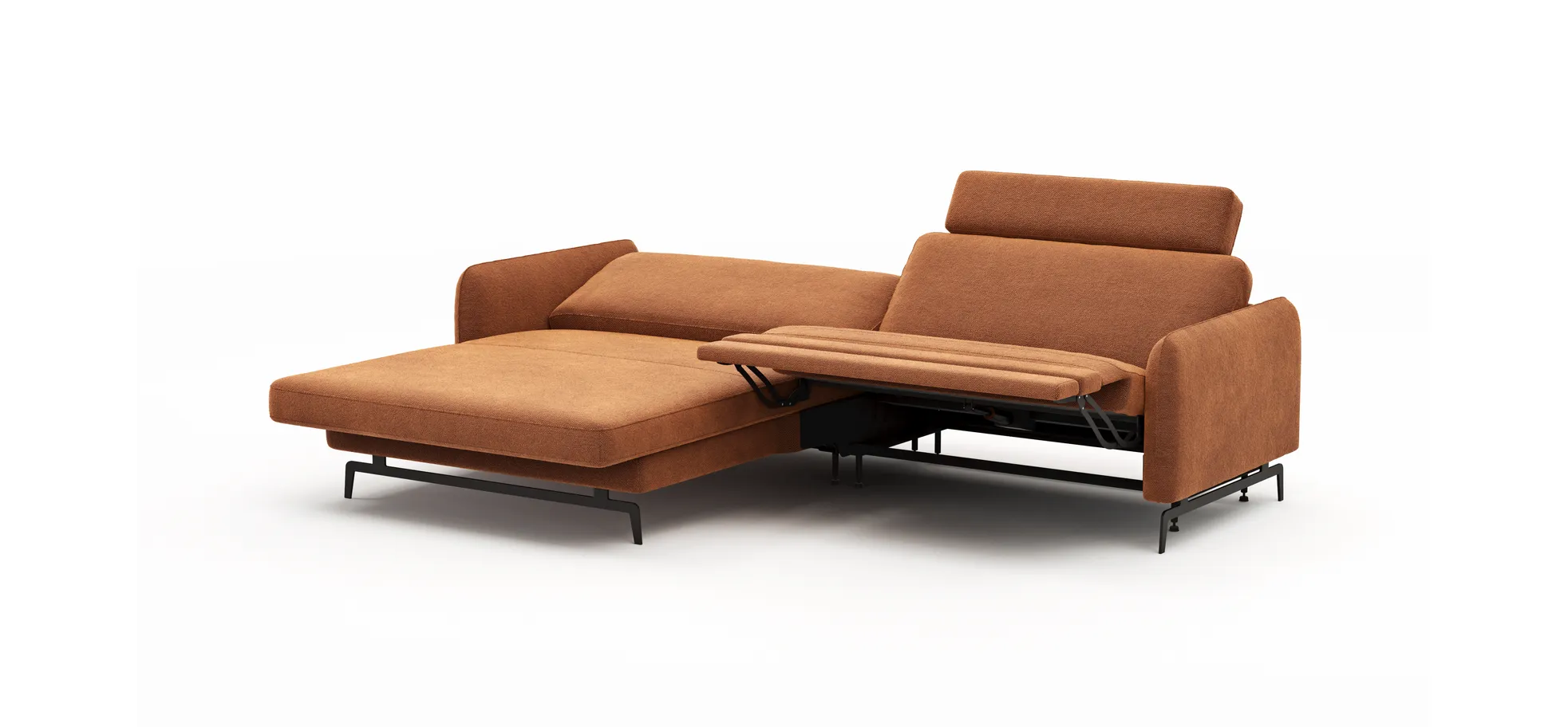 Ecksofa Enna - Longchair Links mit 1,75-Sitzer, inkl. motorischer Relaxfunktion, Stoff, Terracotta