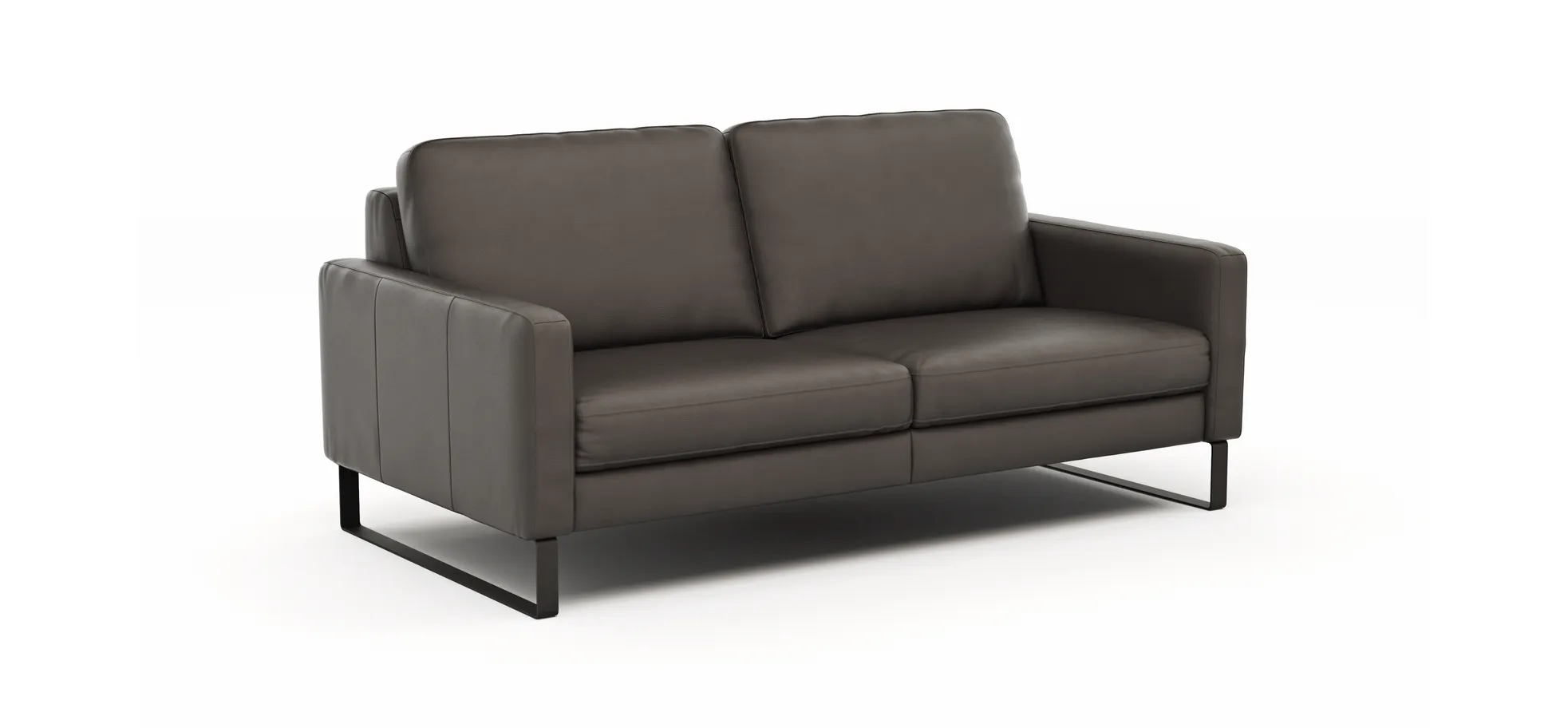 Sofa Enna - 3-Sitzer, Armlehne A, Leder, Schwarz, Kufe, Schwarz