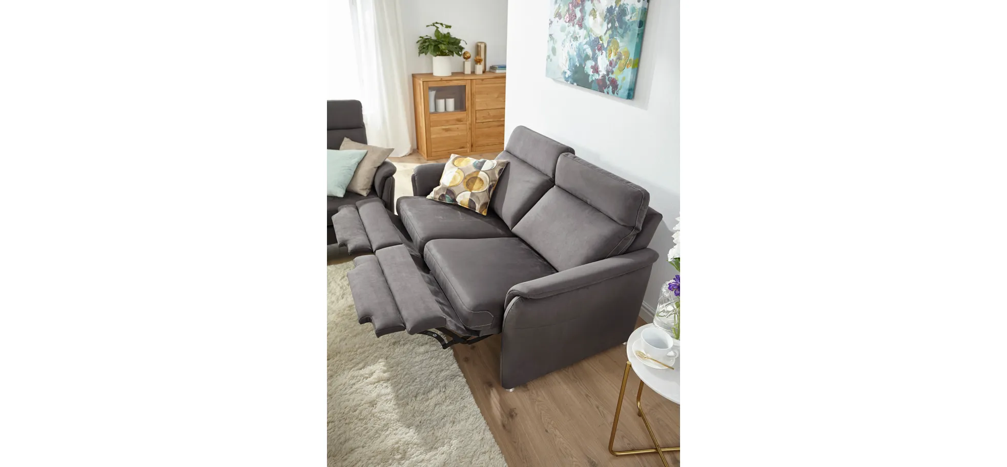 Sofa Arima - 2-Sitzer inkl. Relaxfunktion (motorisch), Stoff, Dunkelbraun