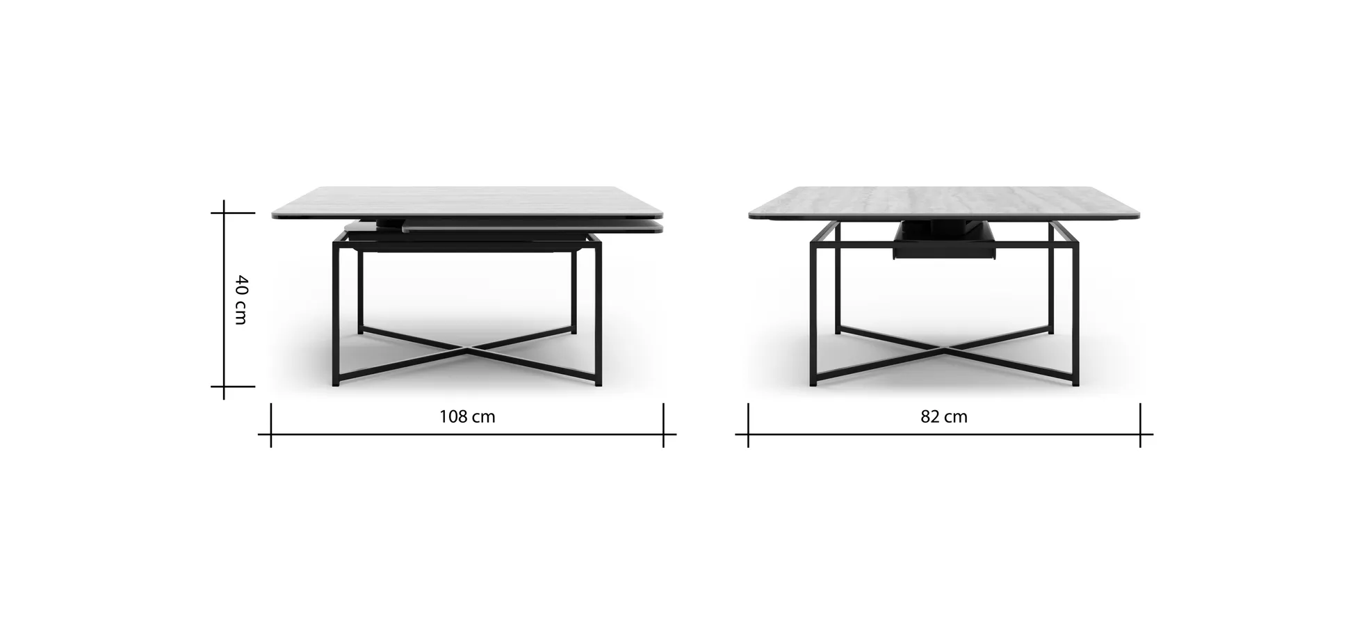 Couchtisch Cena - LB ca. 132x108 cm, Platten drehbar, Keramik, Travertin 