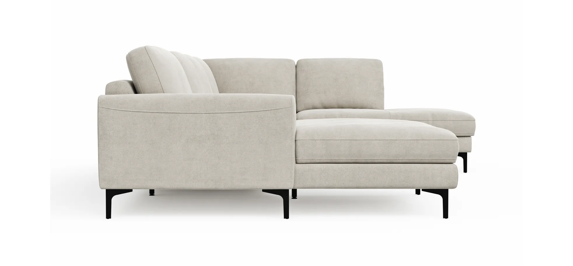 Wohnlandschaft Oviedo - Longchair links mit 2-Sitzer und Ecke rechts, Stoff, Natur