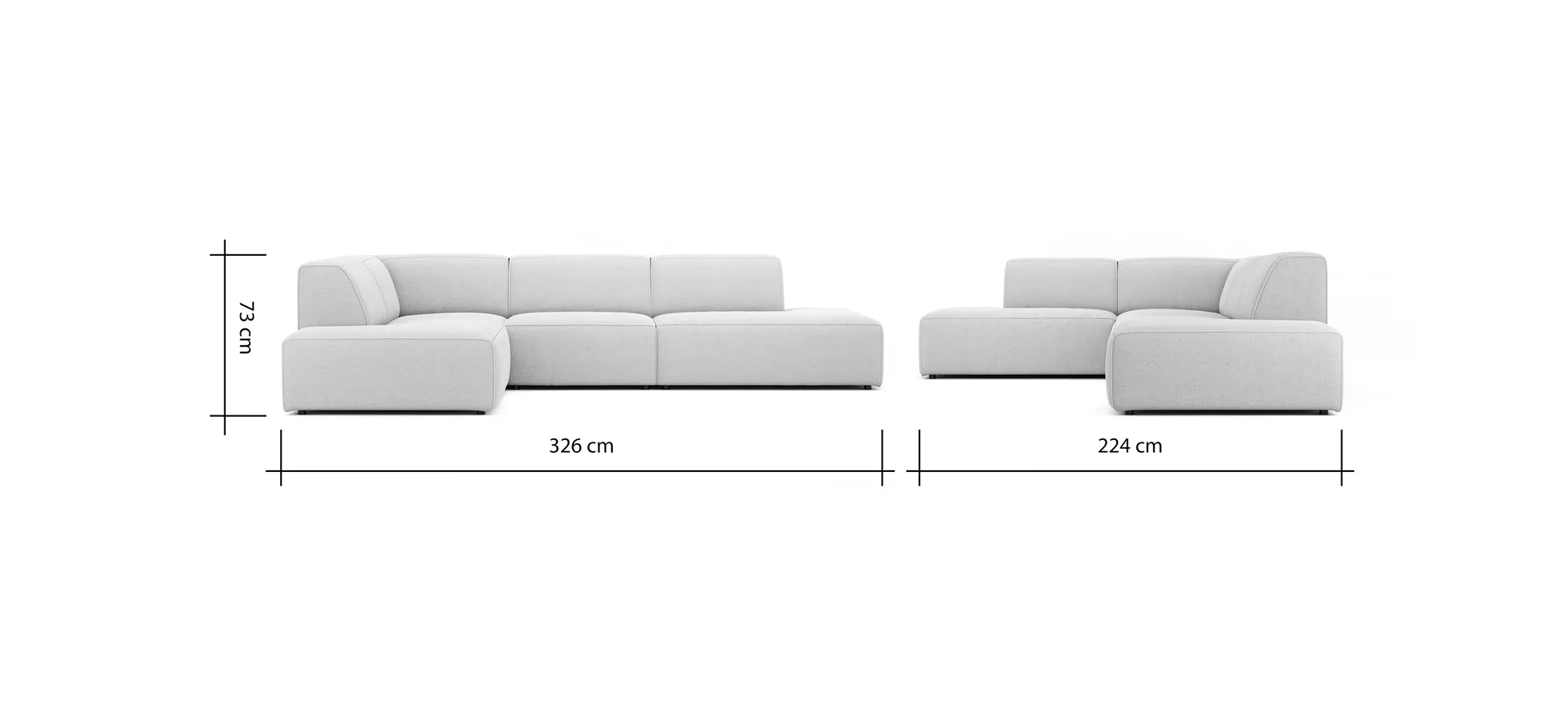 Ecksofa Elementos - Ecke links mit 1-Sitzer und Abschlusselement, Stoff, Hellgrau