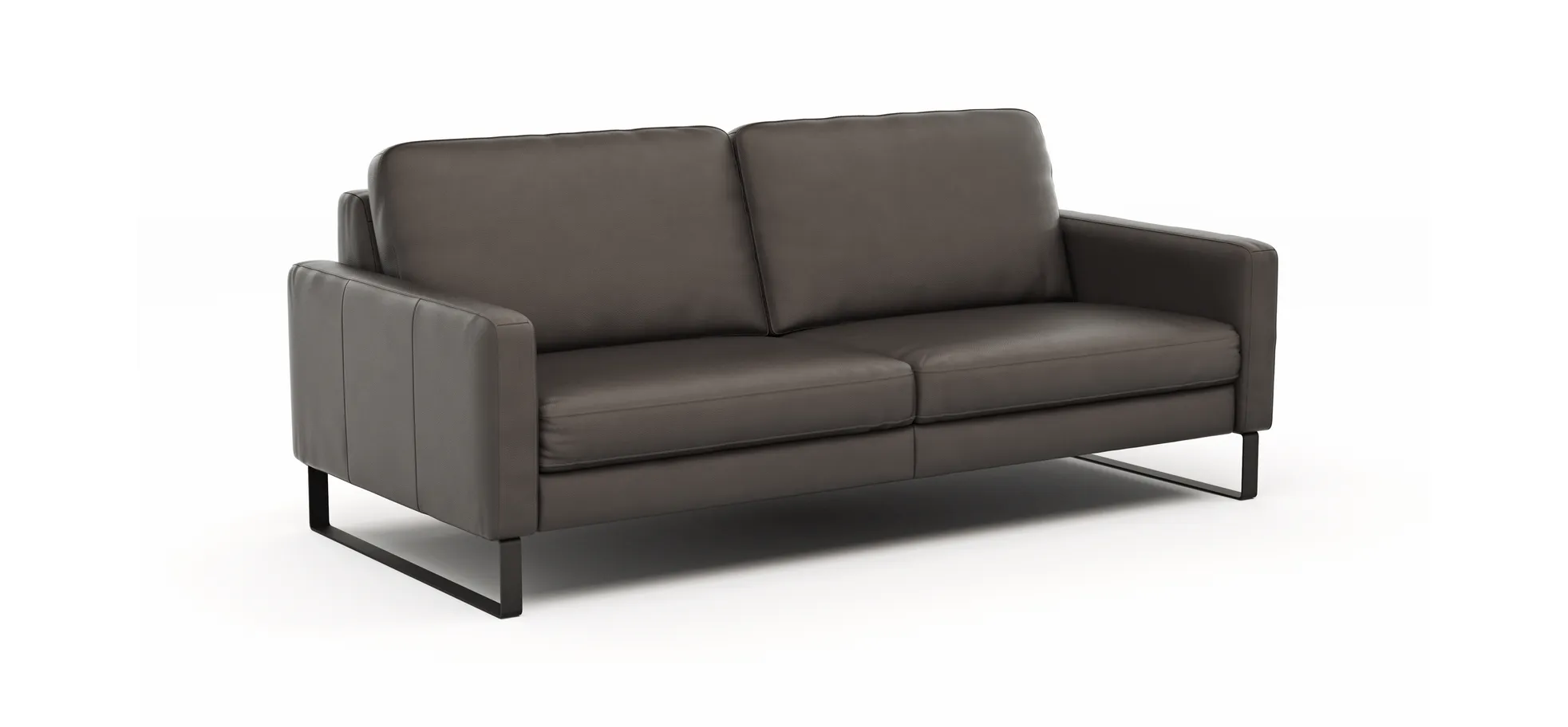 Sofa Enna - 3,5-Sitzer, Armlehne A, Leder, Schwarz, Kufe, Schwarz