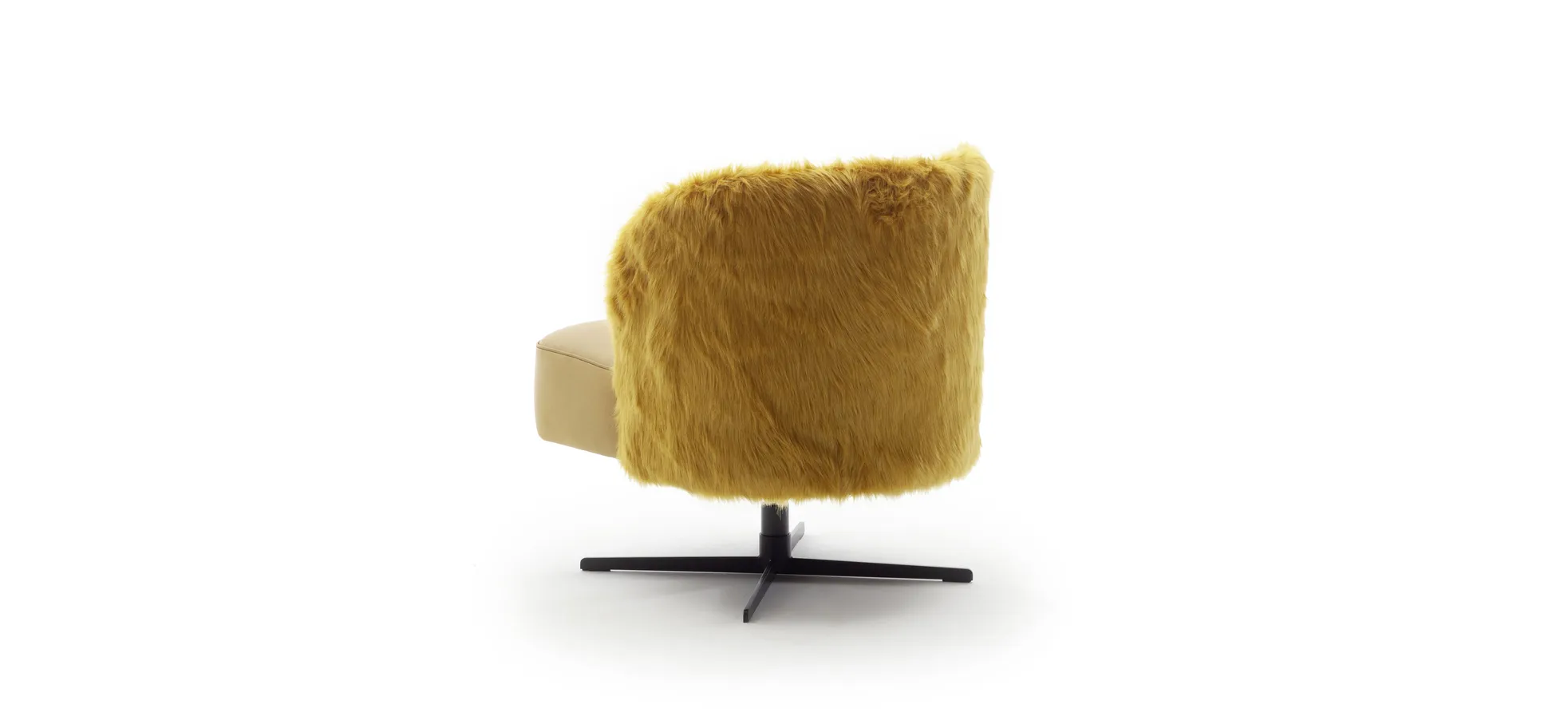 Sessel Cuneo - drehbar, Leder Kurkuma, Stoff, Gold
