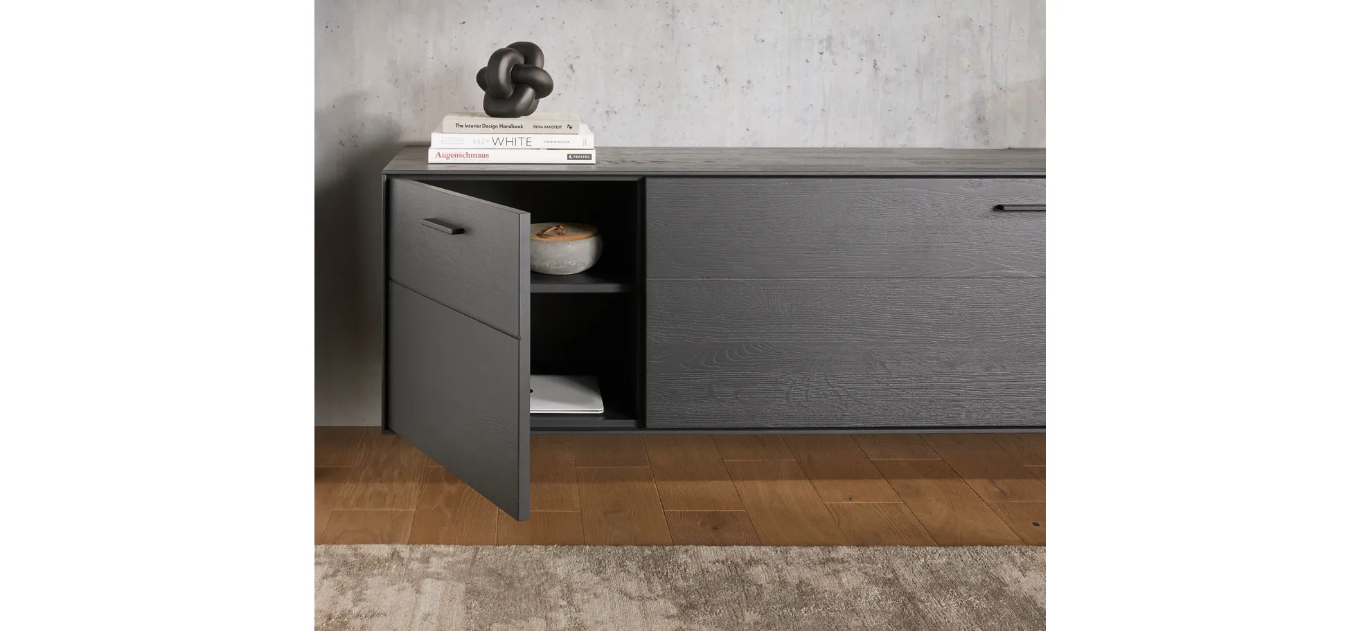 Lowboard Estana - Eiche massiv, Anthrazit 