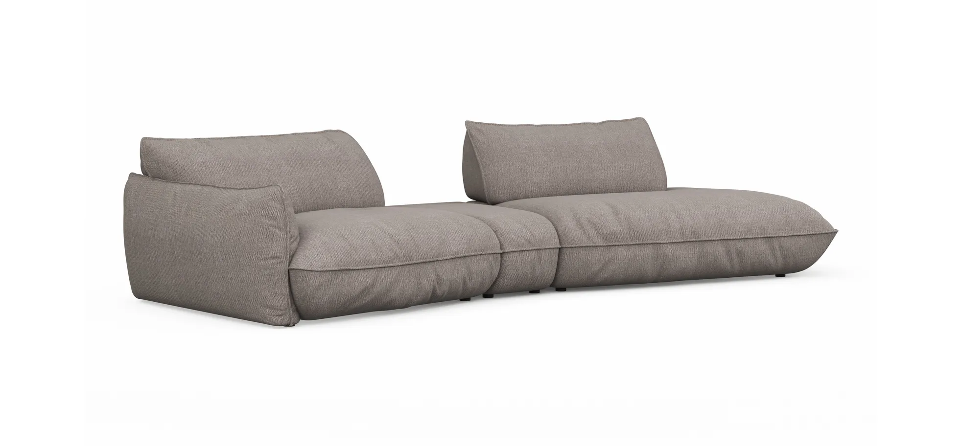 Trapezsofa Fluffy - 2-Sitzer mit Trapezelement und Abschlussteil inkl. Rückenlehne verstellbar, Stoff, Taupe