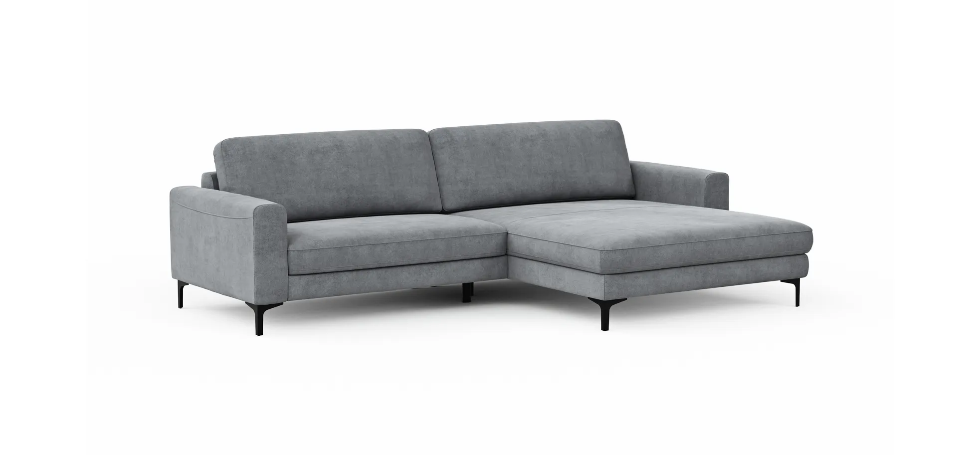 Ecksofa Oviedo - 1,5-Sitzer mit Longchair rechts inkl. Relaxfunktion (motorisch), Stoff, Grau