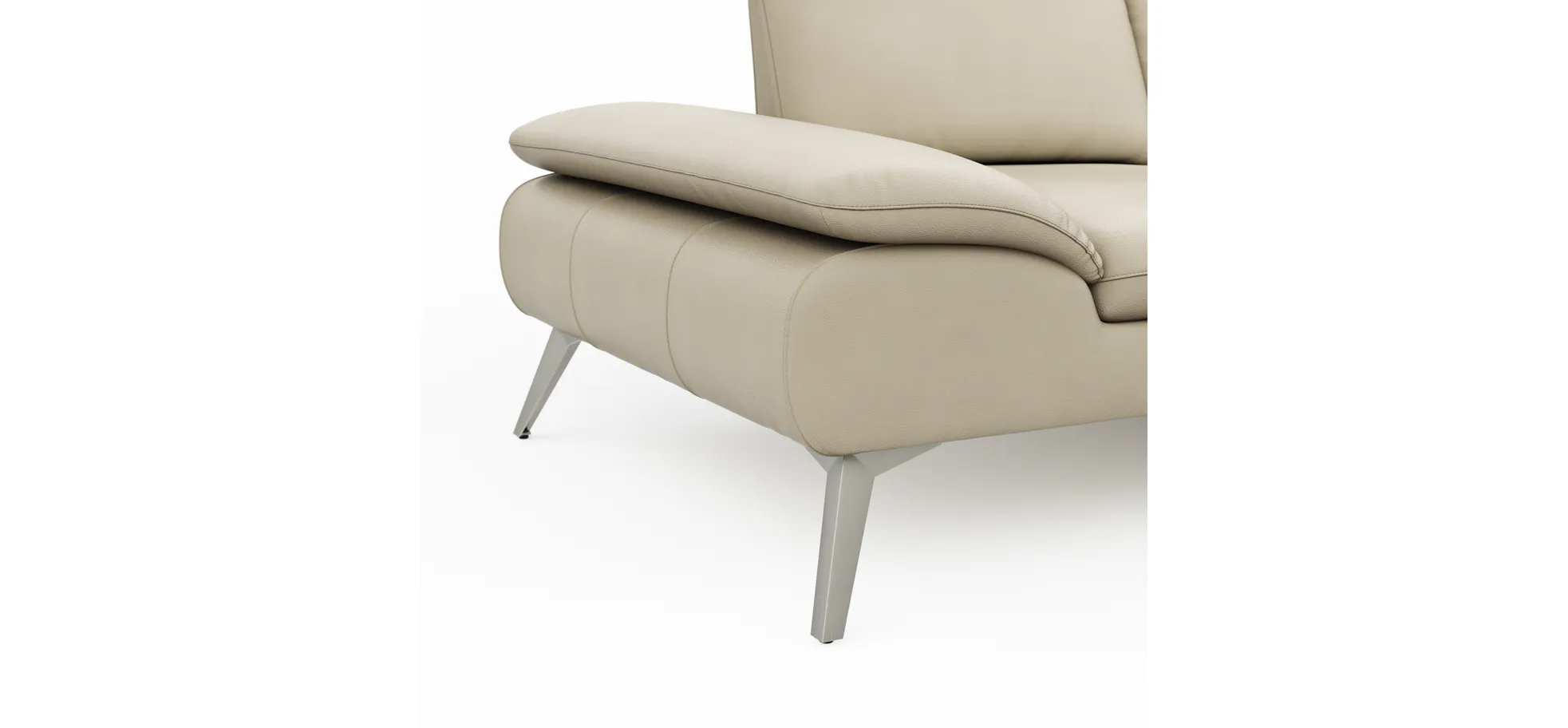 Ecksofa Collina - 2,5-Sitzer, Longchair rechts, inklusive Kopfstütze, Leder, Ecru