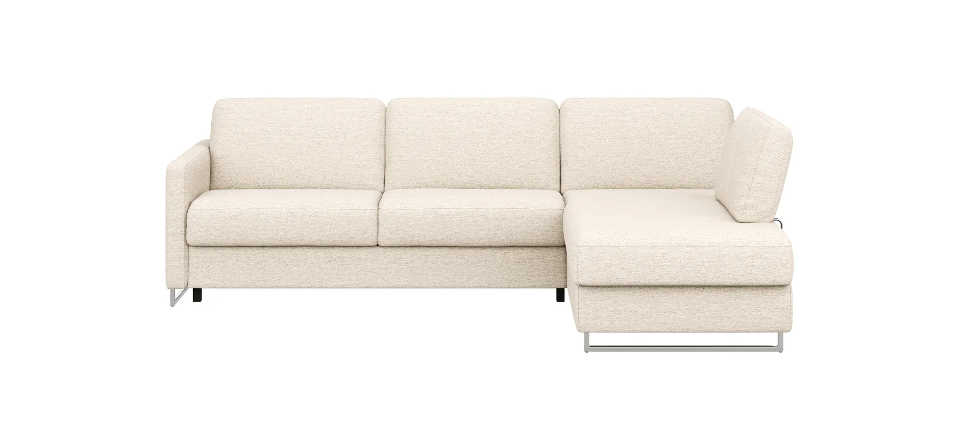 Ecksofa Nuoro - 2-Sitzer mit Longchair rechts inkl. Schlaffunktion und Bettkasten, Stoff, Beige 130853